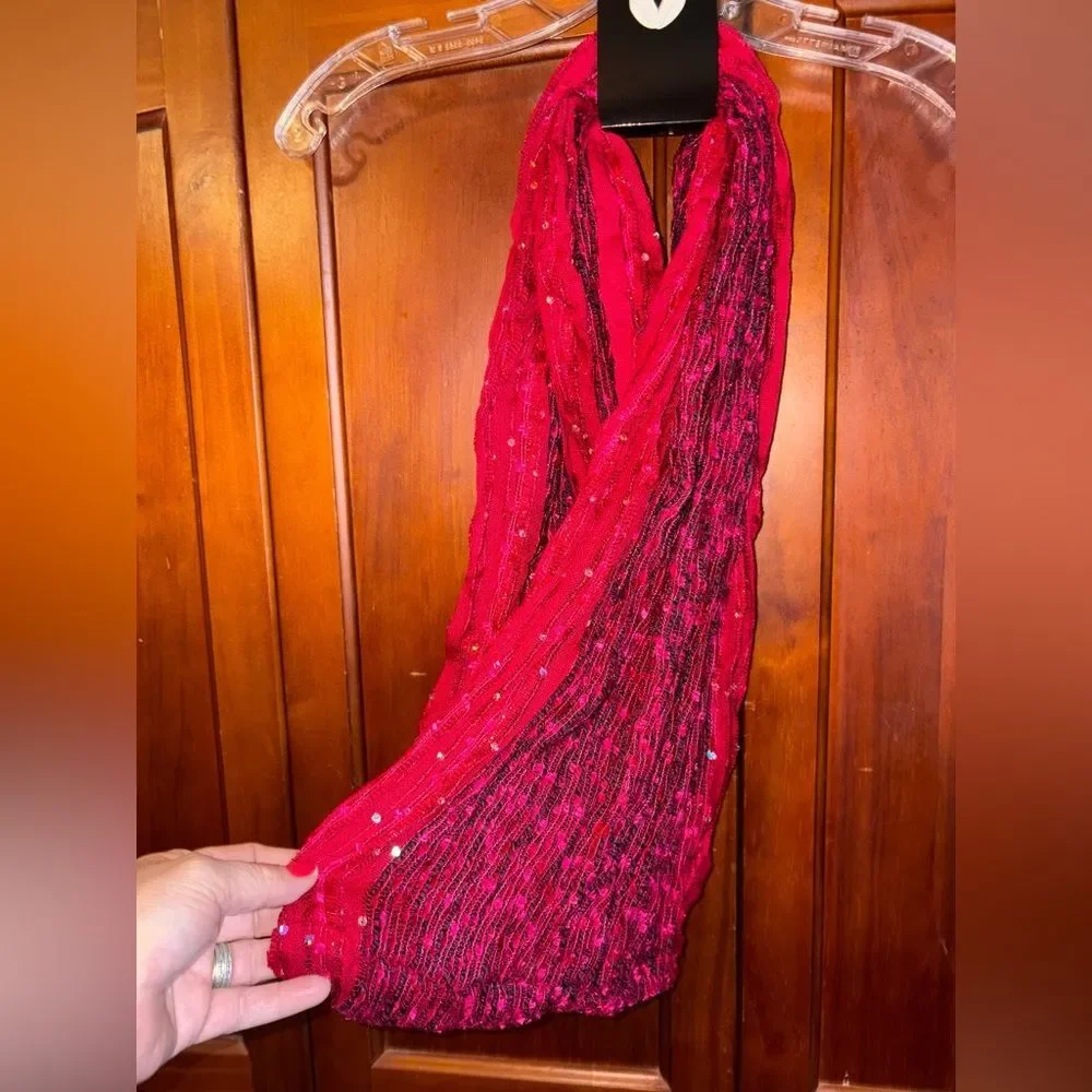 Elegant Red Sequin Scarf #1269